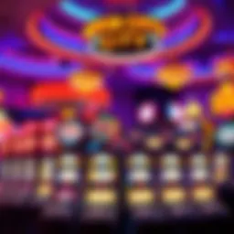A vibrant display of casino slot machines with bright lights