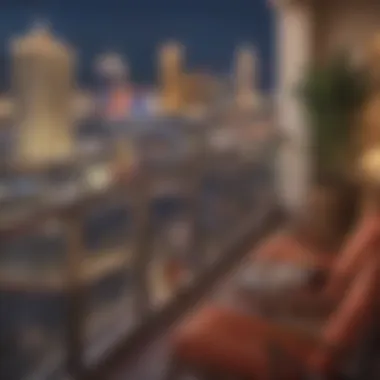 Luxurious Balcony Overlooking the Strip Luxurious hotel balcony with a view of the Strip