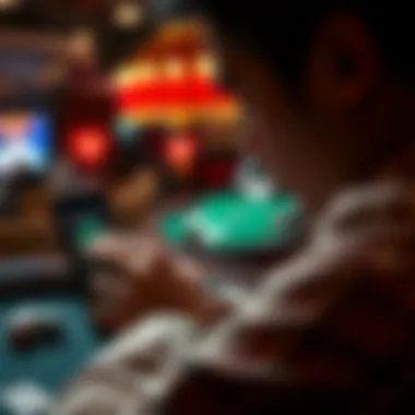 User Interacting with Poker App A user interacting with a poker app on a mobile device