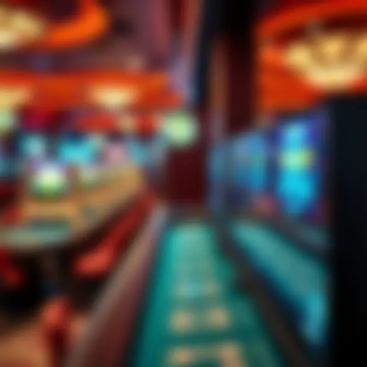 A casino floor with multiple tables equipped with shuffling machines