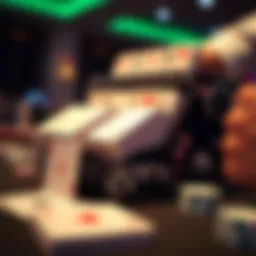 A detailed view of a mechanical card shuffler in action