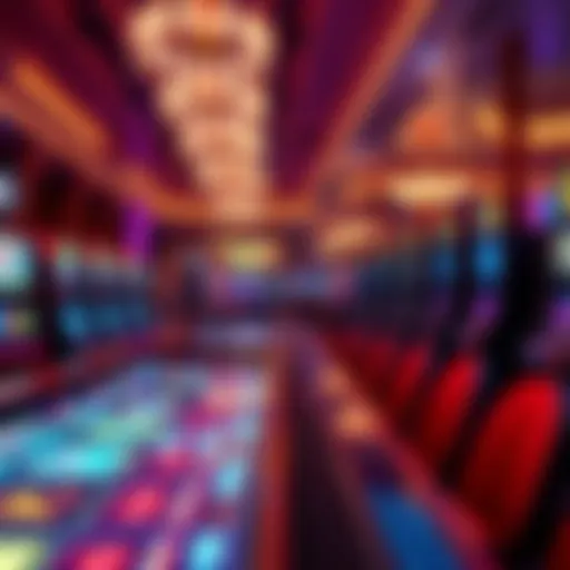 A vibrant casino interior showcasing gaming tables and slot machines
