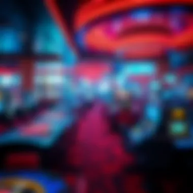 Interior of a modern casino showcasing vibrant gaming tables and digital screens