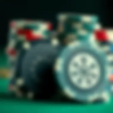 Close-up view of clay poker chips showcasing their intricate designs