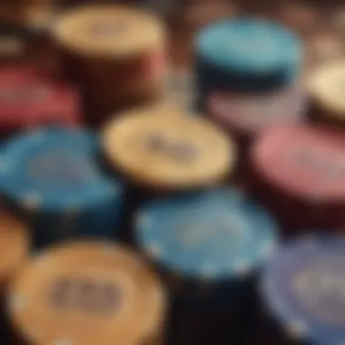 Close-up view of rare casino chips from various brands