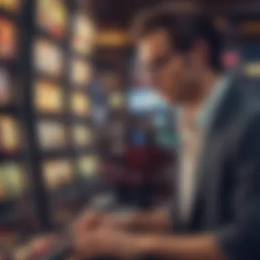 A thoughtful individual analyzing their gaming strategy at a slot machine