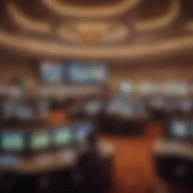 A panoramic view of Caesars Casino's sports betting area showcasing vibrant screens and engaged bettors