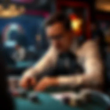 Strategic Thinking in Gambling A thoughtful player analyzing their strategy at a poker table