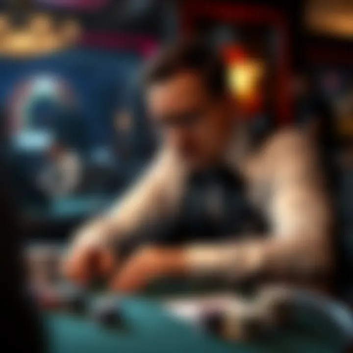 Strategic Thinking in Gambling A thoughtful player analyzing their strategy at a poker table