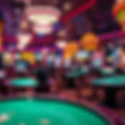 A vibrant casino floor showcasing various gaming tables