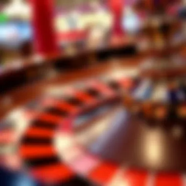 Close-up of a roulette wheel in motion with chips placed