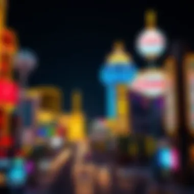 An artistic representation of the iconic Las Vegas Strip showcasing illuminated casino signs at night