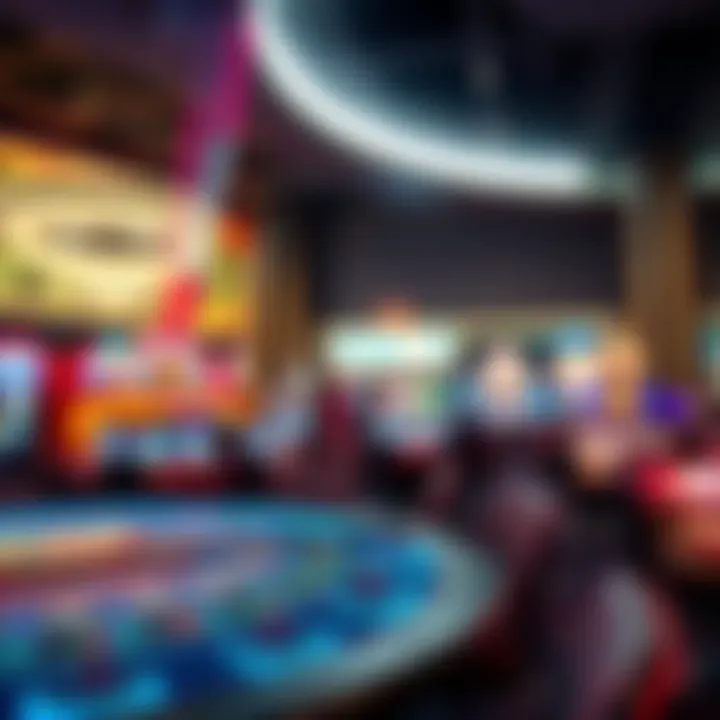 Interior of a modern casino showcasing gaming tables