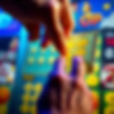 Revealing Potential Winnings on a Scratch Card A close-up of a hand scratching a card revealing potential winnings