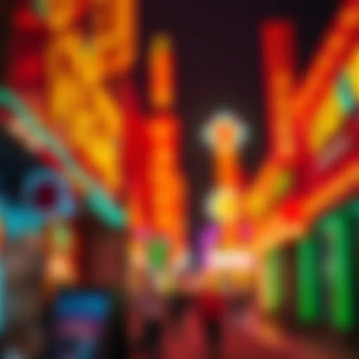 A vibrant neon sign illuminating a Las Vegas street at night