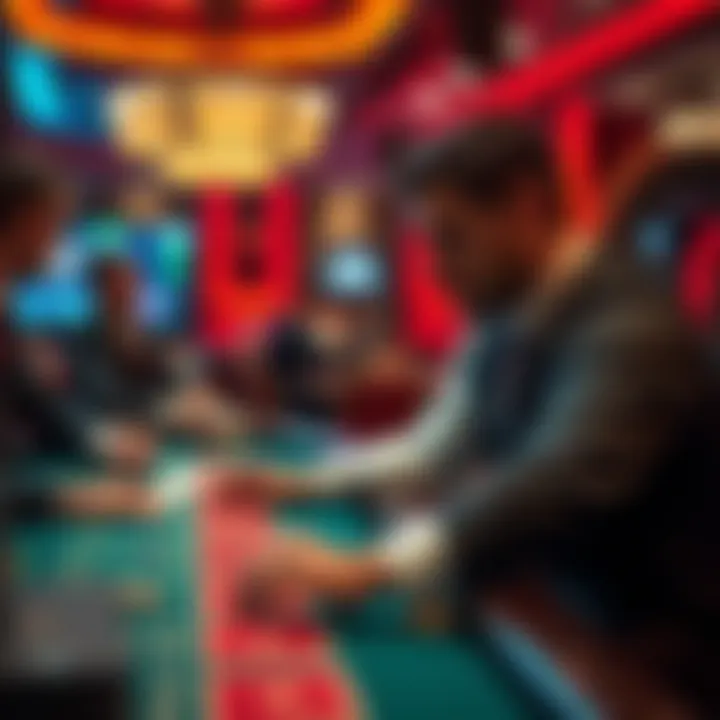 Close-up of a live dealer interacting with players at a baccarat table