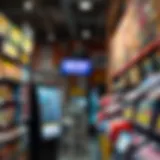 Interior view of a lottery retailer showcasing various lottery tickets and promotional materials