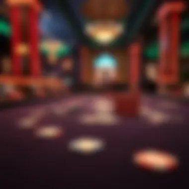 An elegant poker table set up, highlighting chips and cards in a sophisticated casino environment.