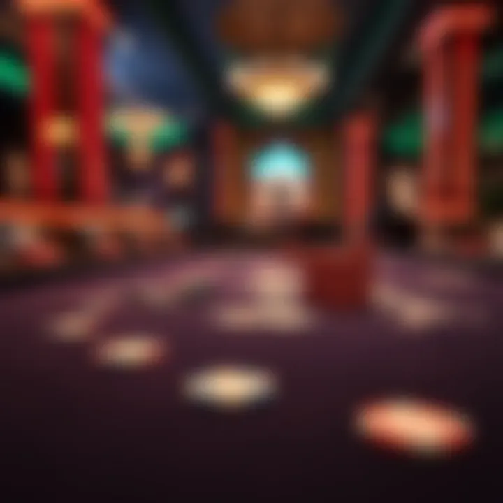 An elegant poker table set up, highlighting chips and cards in a sophisticated casino environment.