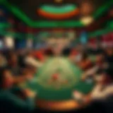 A vibrant poker table filled with excited players