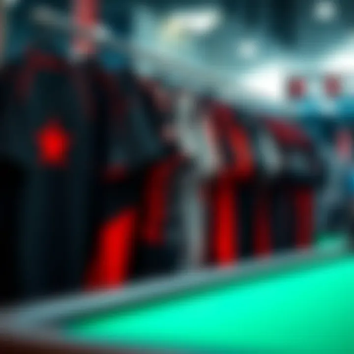 Diverse styles of PokerStars clothing displayed on a rack