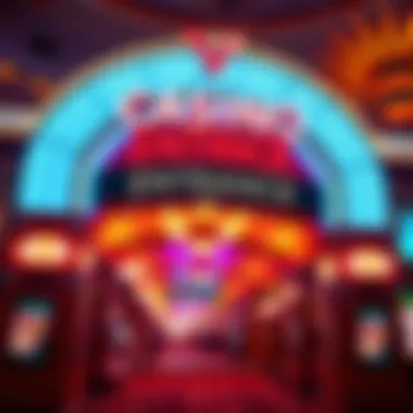 An iconic casino entrance showcasing vibrant lights