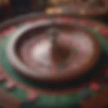 A dramatic view of a roulette wheel spinning, symbolizing chance and thrill in gaming