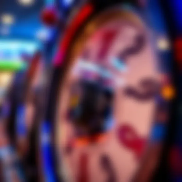A close-up of a spinning slot machine reel