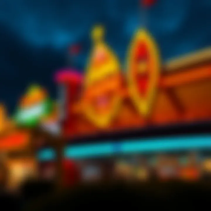 A visual of the casino's exterior during night hours, showcasing its vibrant signage.