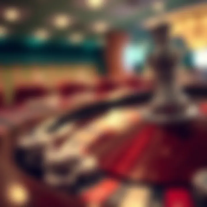 A close-up of a roulette wheel with chips placed on the table.