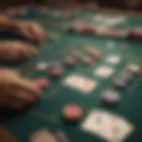 Illustration of a Texas Hold'em game setup with chips and cards