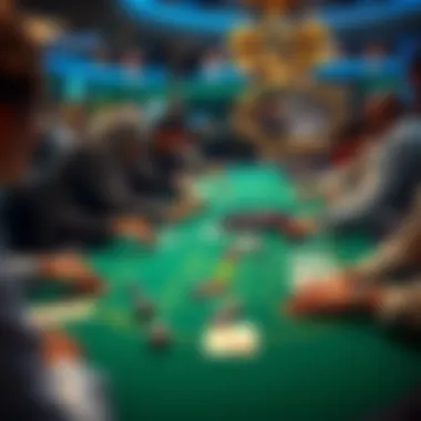 A strategic overview of a multiplayer blackjack table showcasing multiple players engaged.