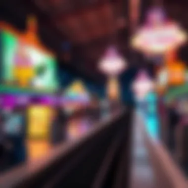 Vibrant Train Platform in Las Vegas A bustling train platform with casino advertisements