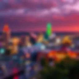 A panoramic view of Nashville showcasing the vibrant nightlife and sports culture.