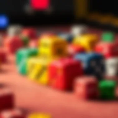 Colorful dice showcasing different outcomes