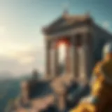 A mythical landscape inspired by Greek architecture and deities