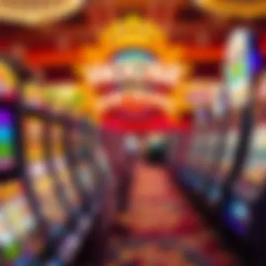 Vibrant casino-themed graphic showcasing slot machines and game icons