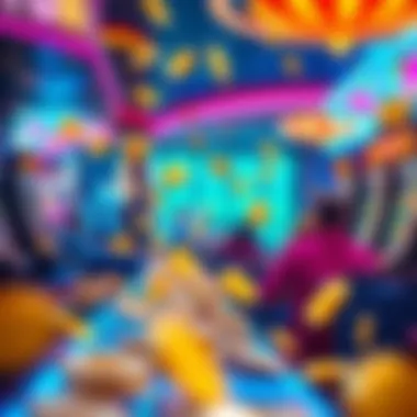 Illustration depicting the thrill of gameplay with virtual coins and rewards