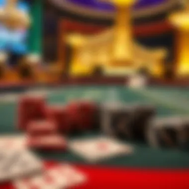 Casino chips and cards arranged on a blackjack table showcasing high stakes