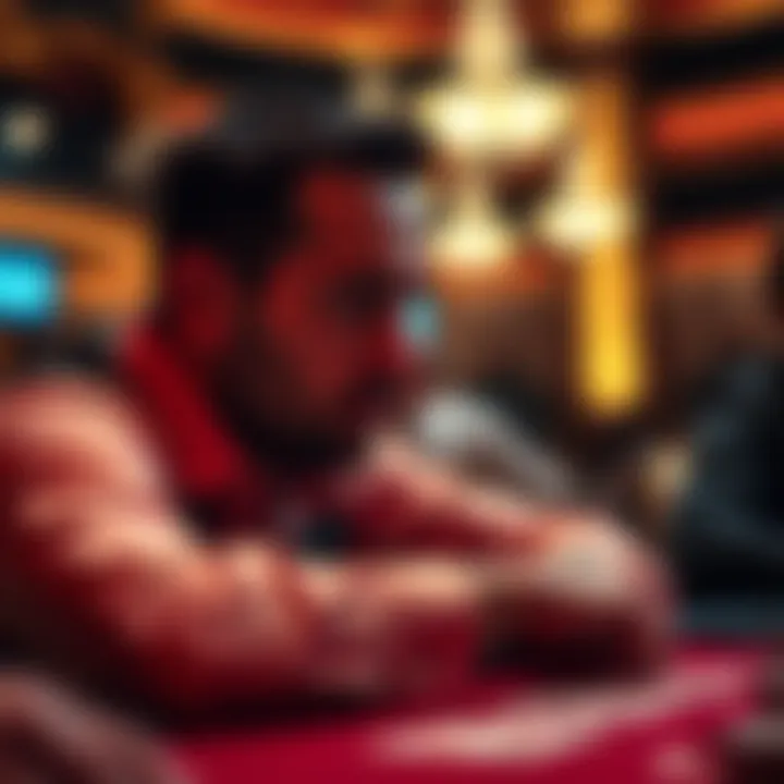 A close-up view of a blackjack player's focused expression during gameplay