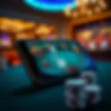 Elegant mobile device displaying a blackjack game interface.