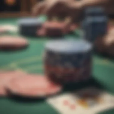 Close-up of chips and cards, representing tournament stakes