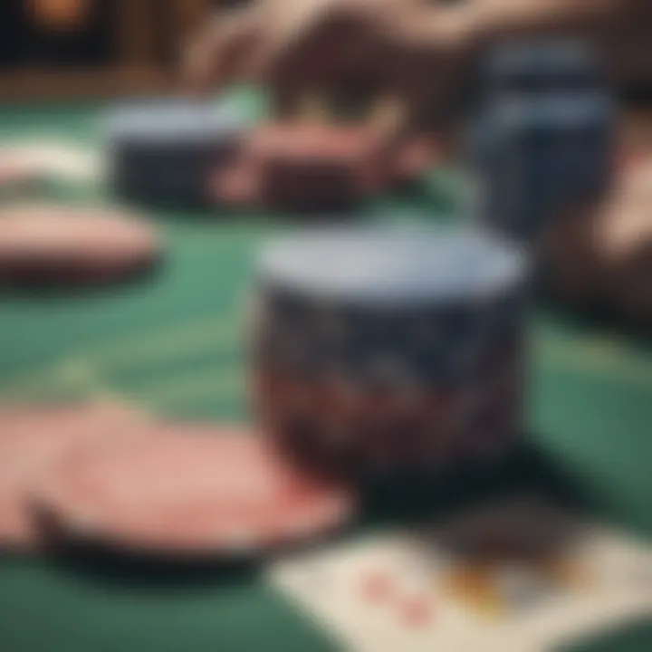 Close-up of chips and cards, representing tournament stakes