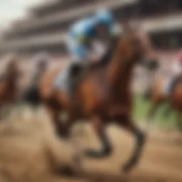 A racehorse galloping towards the finish line