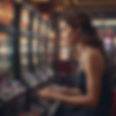 A player engaging with a slot machine, displaying concentration and strategy.