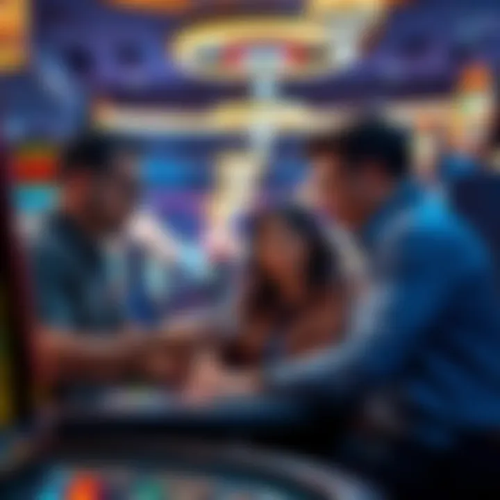 Team members collaborating in a lively casino environment