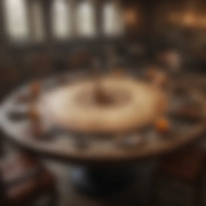 A detailed view of the Round Table with medieval decor