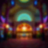 An ornate casino entrance showcasing vibrant lights and architecture