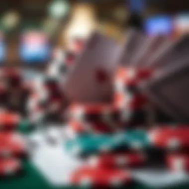 A close-up of poker chips and cards representing strategy