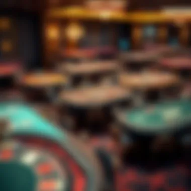 Diverse Poker Tables for Tournament Play An array of different types of poker tables set up for tournament play.